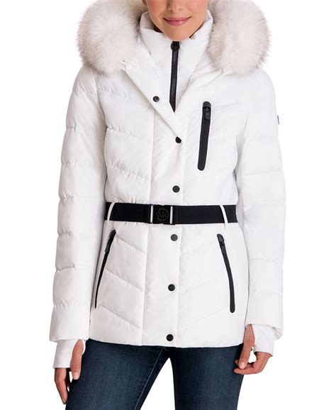 michael kors faux fur trim quilted tech belted puffer coat|michael kors faux fur coat.